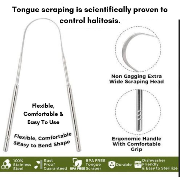 Stainless Steel Tongue Scraper with Metal Case - 2 Pack - Plastic Free Tongue Cleaners