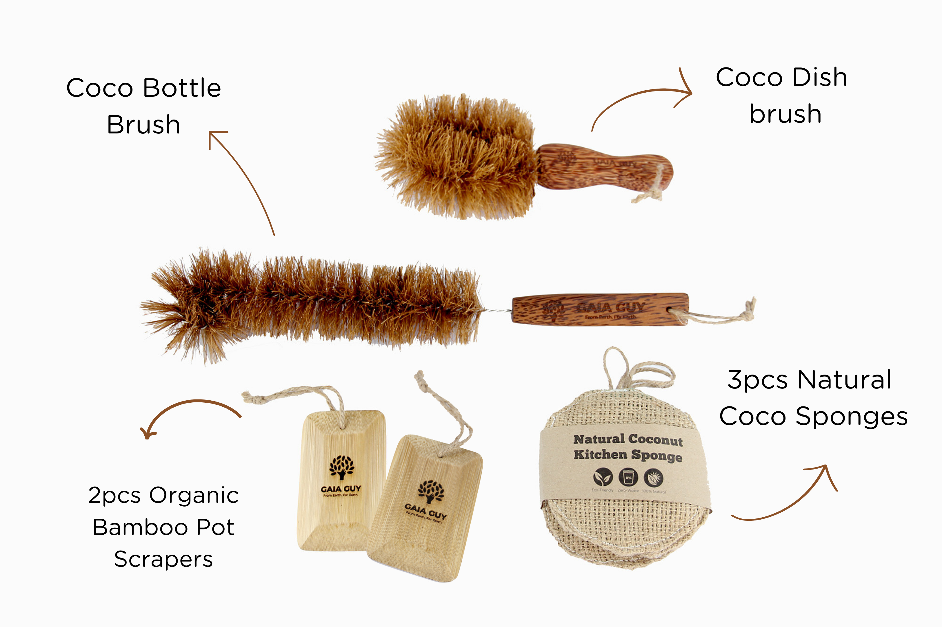 Coconut Kitchen Cleaning Kit! Eco-Friendly Zero Waste Kitchen Kit - Brushes, Sponges and Pot Scrapers