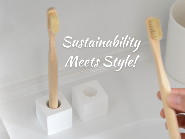 Natural Bristle Toothbrush and Stone Cube Holder