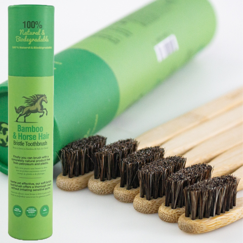 Bamboo and Horsehair Toothbrush - Natural Bristle Toothbrush Medium-Soft Horse Hair Bristles