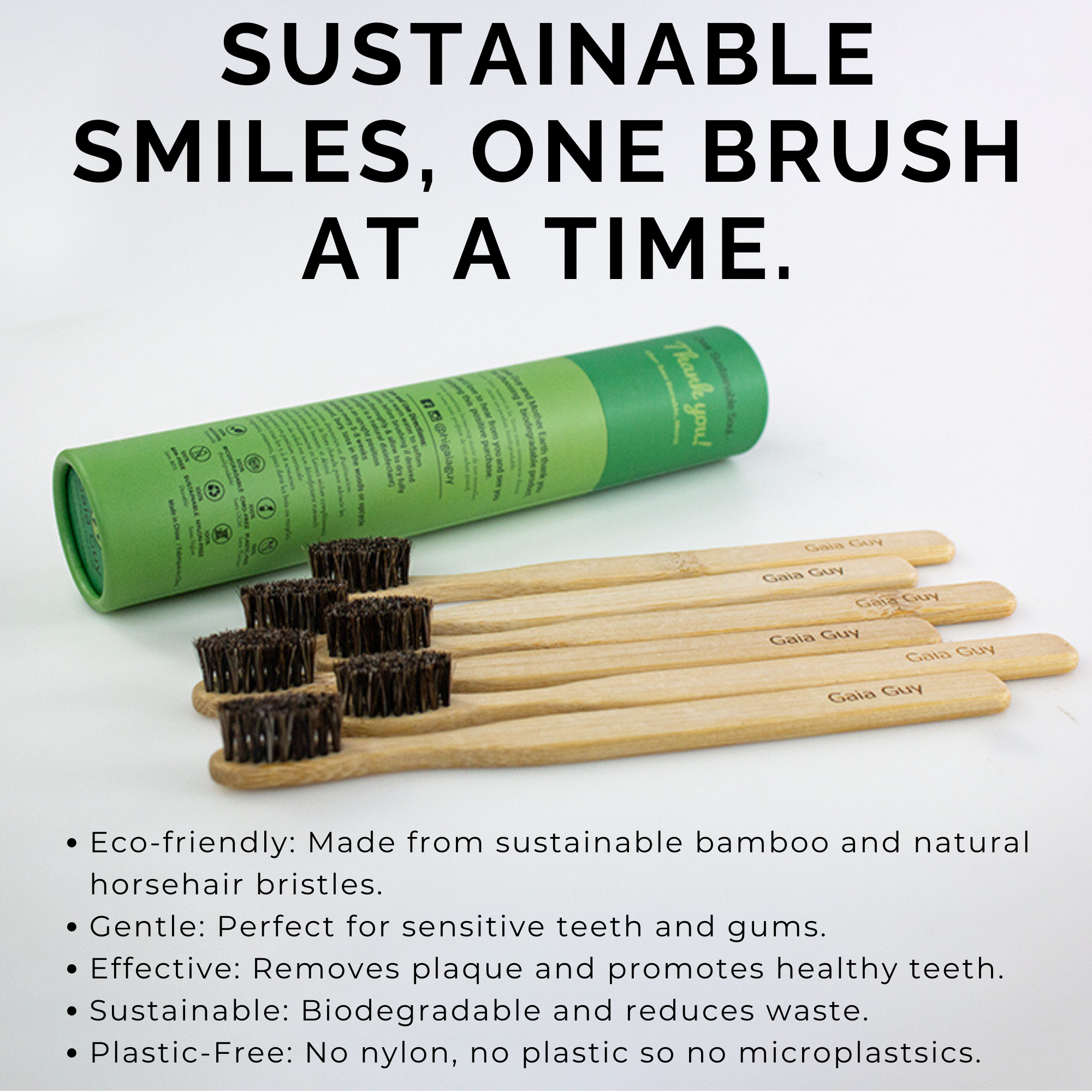 Bamboo and Horsehair Toothbrush - Natural Bristle Toothbrush Medium-Soft Horse Hair Bristles