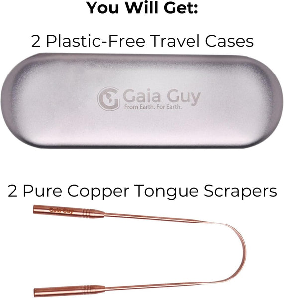 Copper Tongue Scraper with Metal Case - 2 Pack - Plastic Free Tongue Scrapers